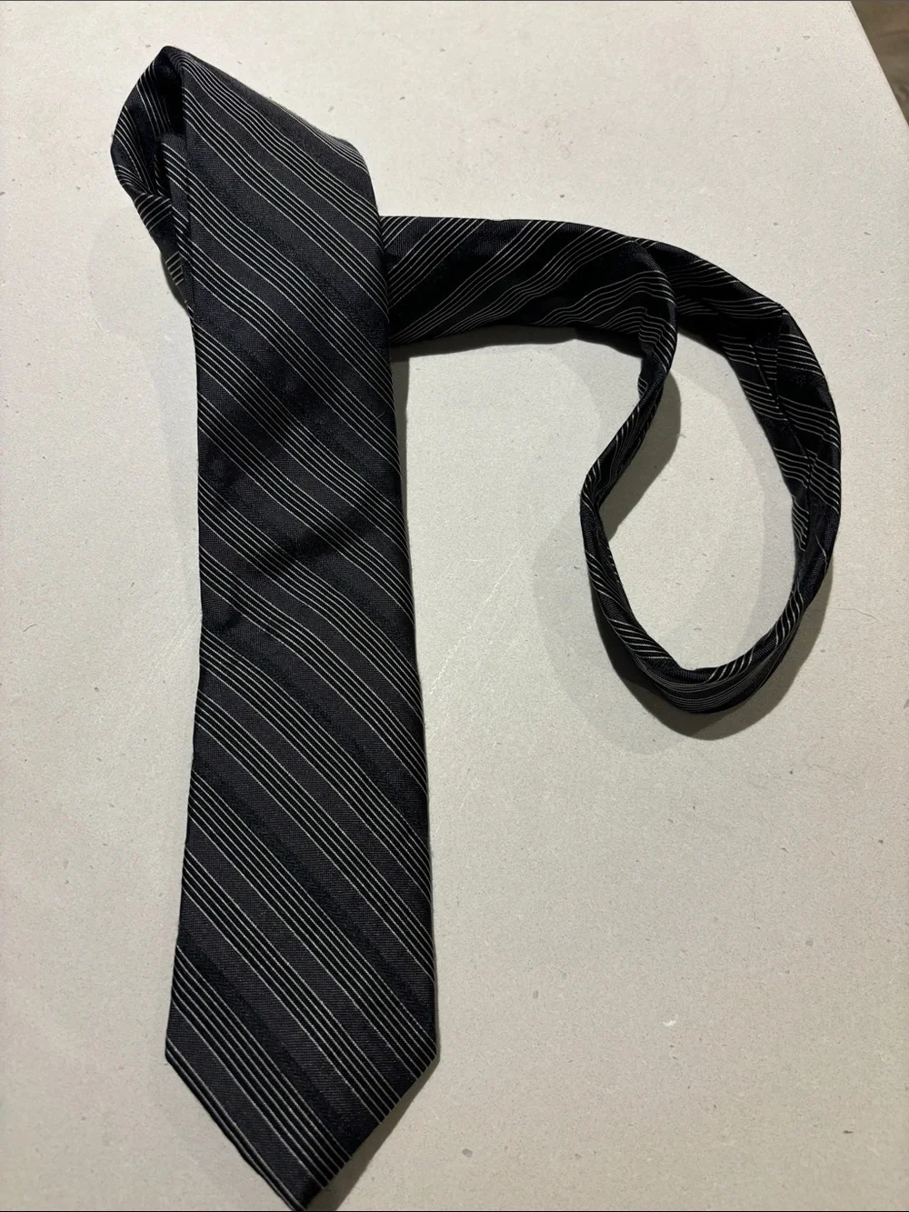 Calvin Klein Black Tie with Silver Diagonal Stripes
